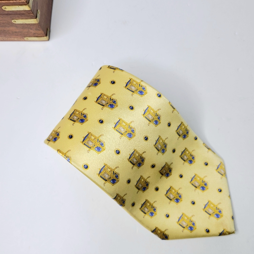 Faberge Handmade Yellow Print Silk Vintage Tie